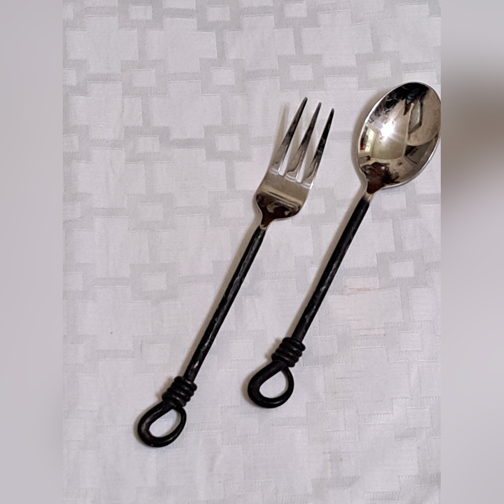 Black and Silver Fork and Spoon Set